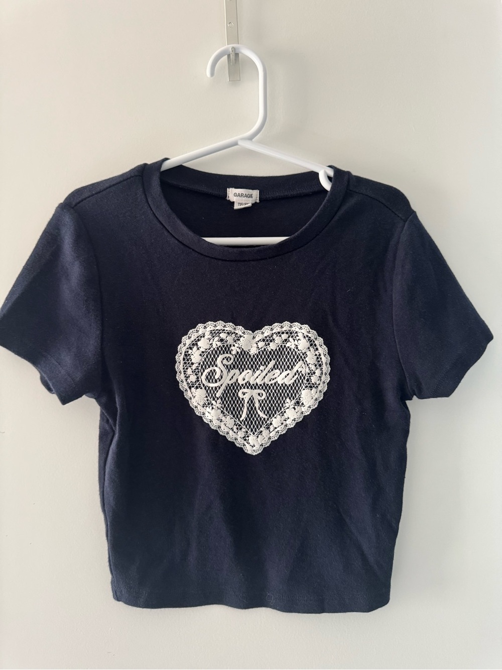 Garage “Spoiled” Lace Heart Baby Tee XS